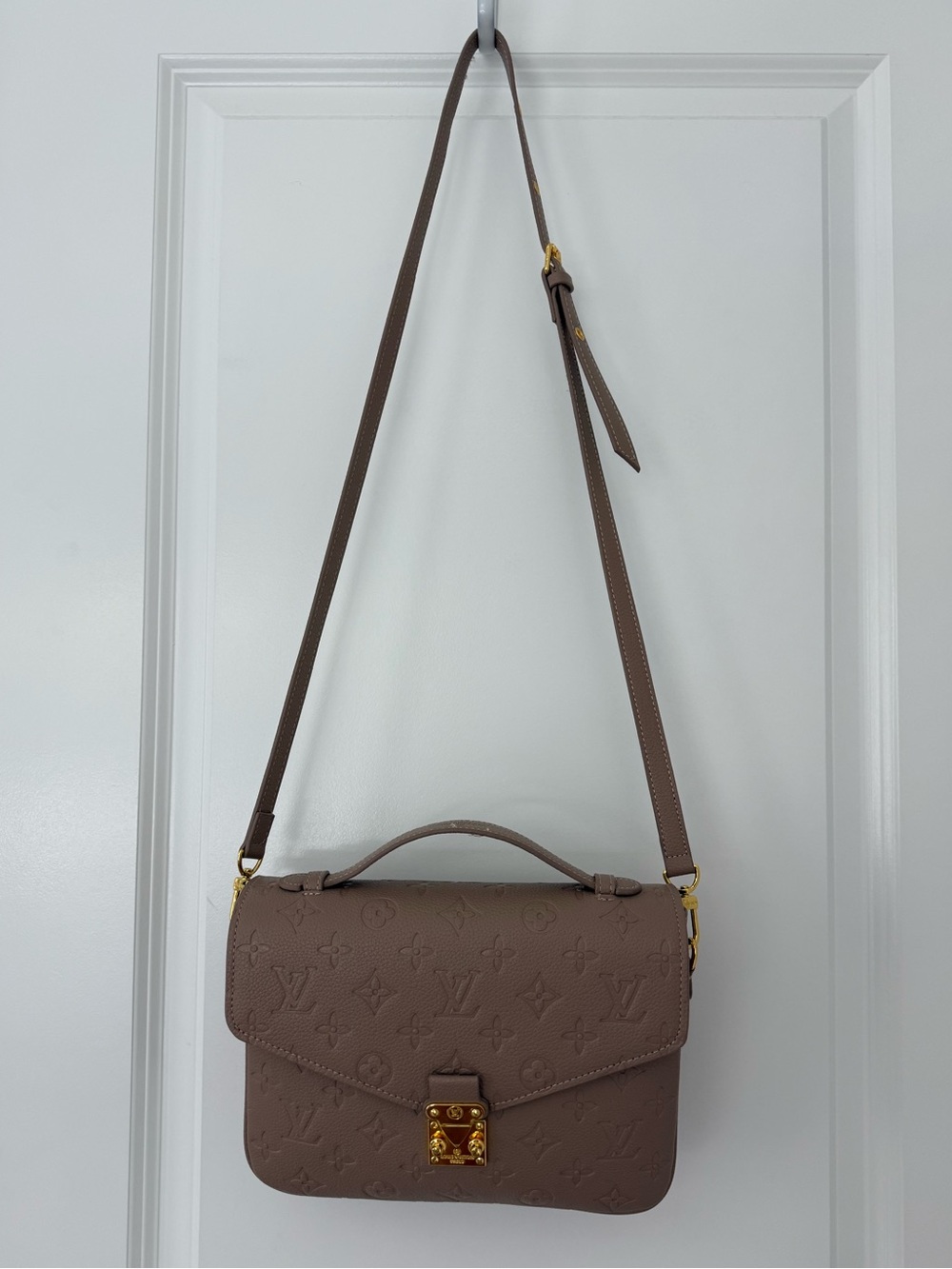 Faux Louis Vuitton Beige Logo Embossed Vegan Leather Handbag
